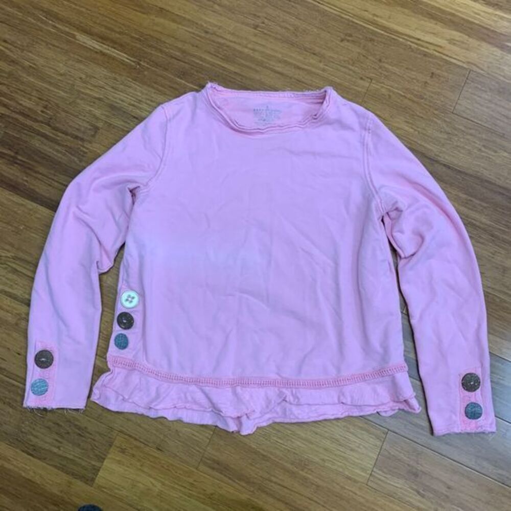 Neon Buddha Womens Small Top Pink Long Sleeve Cotton Cap Side Buttons Ruffle Hem